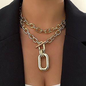 Oversized Gold Chunky Statement Toggle Necklace